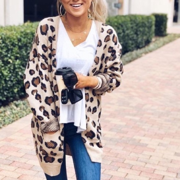 leopard print cardigan sweater